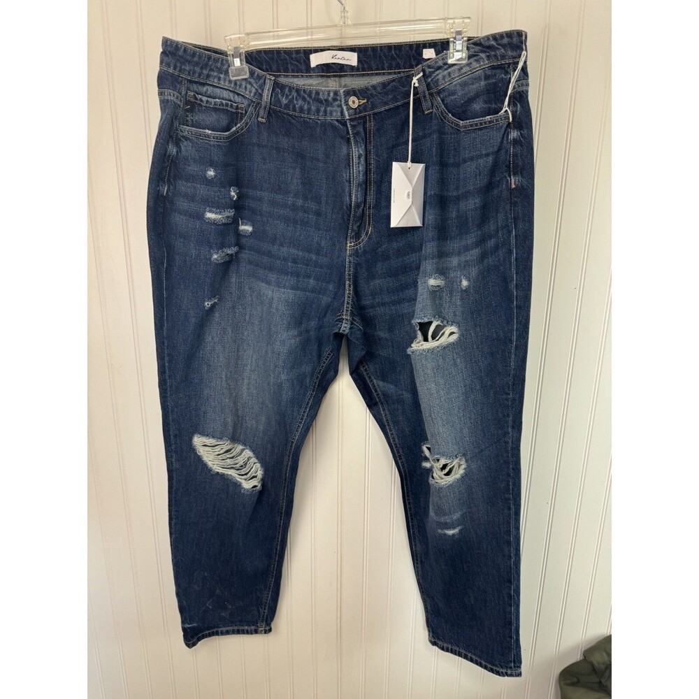 KanCan Women's Plus Size 3XL Relaxed Fit Blue Denim Distressed Jeans NWT - Picture 3 of 11